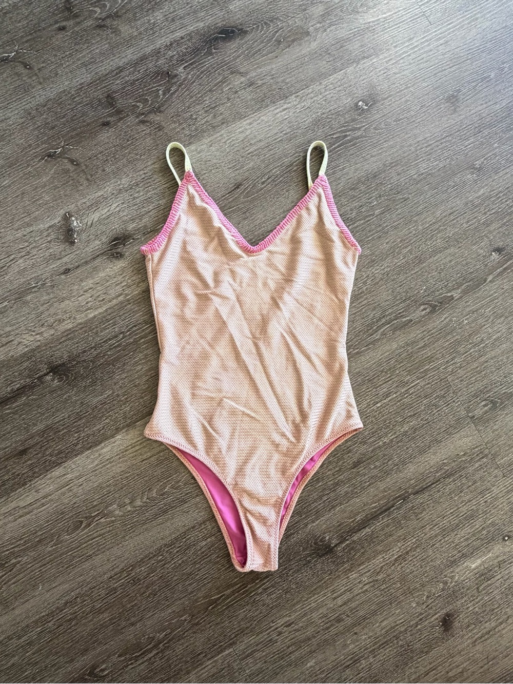 Women's Peach One-Piece Swimsuit with Pink Trim